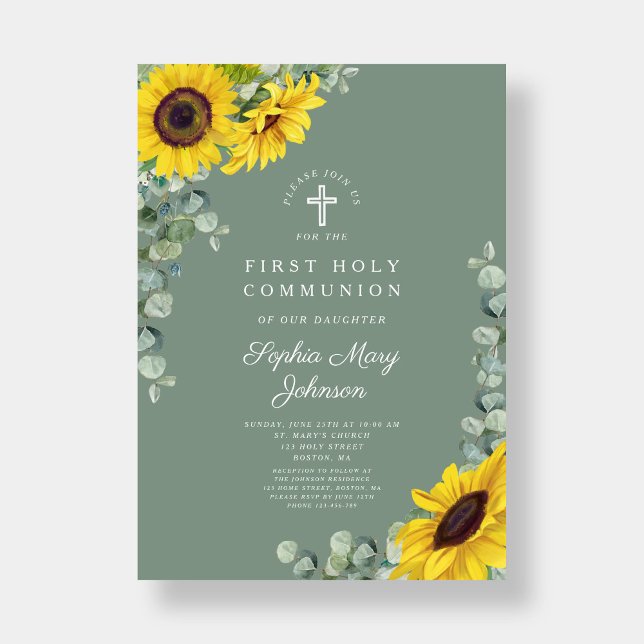 Elegant Blommigt Eucalyptus First Communion Inbjudningar (Elegant Floral Eucalyptus First Communion Invitation)