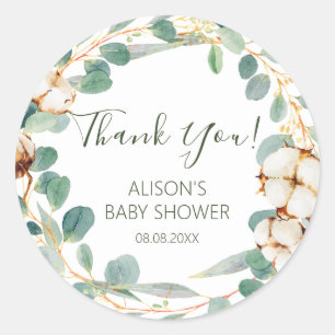 Elegant Blommigt Eucalyptus Greenery Baby Shower Runt Klistermärke