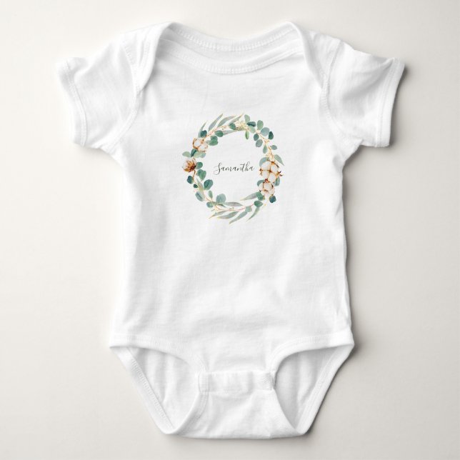 Elegant Blommigt Eucalyptus Greenery Baby Shower T Shirt (Framsida)