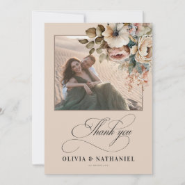 Elegant Blommigt Fall Wedding Photo Tack Kort