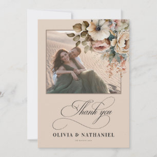 Elegant Blommigt Fall Wedding Photo Tack Kort