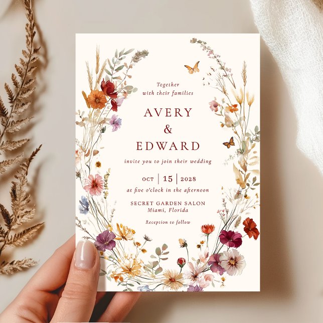 Elegant Blommigt Fall Wedding Rustic Boho Inbjudningar (Skapare uppladdad)