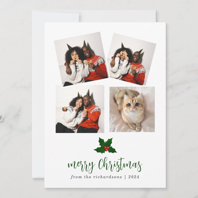 Elegant Blommigt-familjens fotokollage Julkort (Framsida)