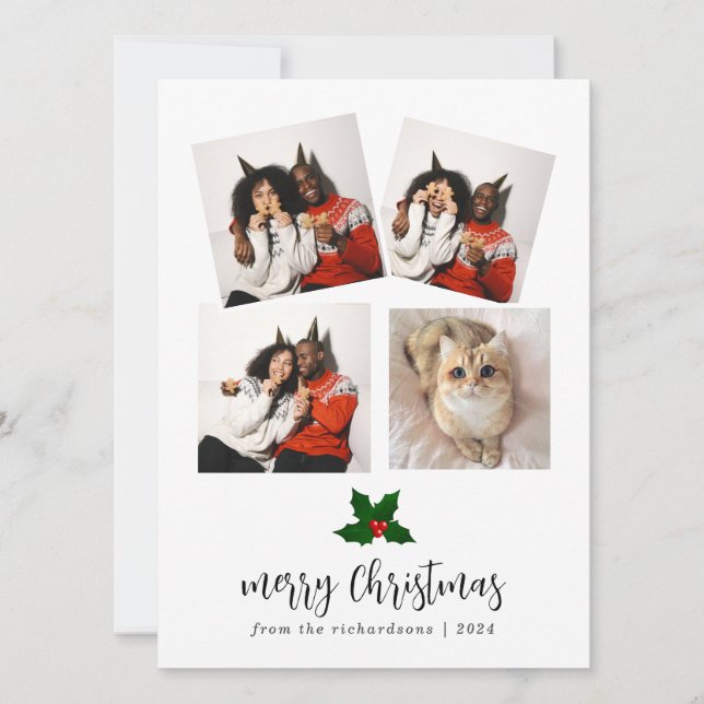 Elegant Blommigt-familjens fotokollage Julkort (Framsida)