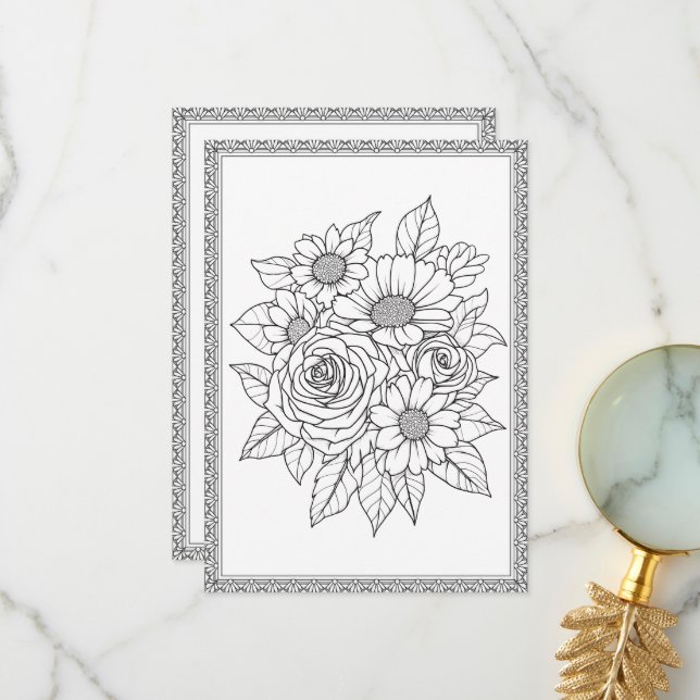 Elegant Blommigt Färg ditt eget hälsningskort Tack Kort (Fram/Back In Situ)