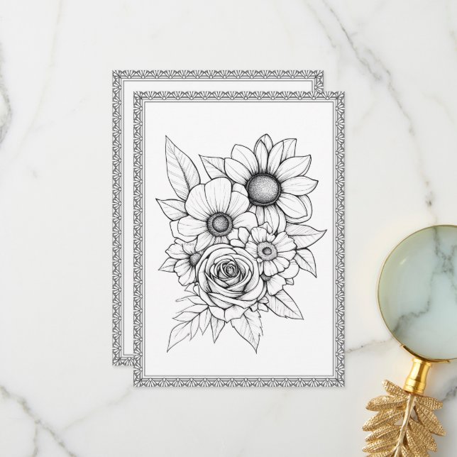 Elegant Blommigt Färg ditt eget hälsningskort Tack Kort (Fram/Back In Situ)