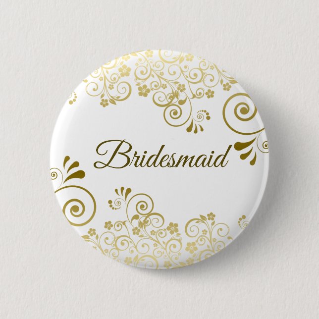 Elegant Blommigt Filigree Guld Bridesmaid Bröllop Knapp (Framsida)