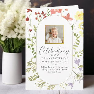 Elegant Blommigt Firande i Life Photos Funeral Program