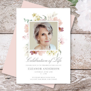 Elegant Blommigt Firande of Life Memorial Photo Tack Kort