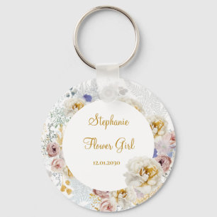 Elegant Blommigt Flower Girl Bröllop Gift Keychain Nyckelring