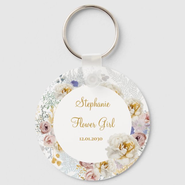 Elegant Blommigt Flower Girl Bröllop Gift Keychain Nyckelring (Framsida)