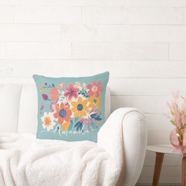 Elegant Blommigt Flowers Dekorativ kudde (Soffa)