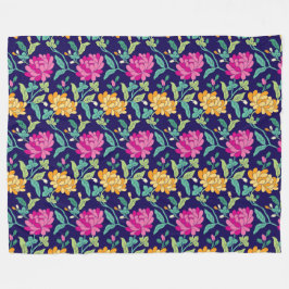 Elegant Blommigt Flowers Rosa Gult Buds Greenery Fleecefilt