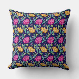 Elegant Blommigt Flowers Rosa Gult Buds Greenery Kudde