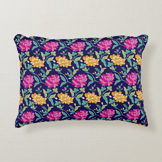 Elegant Blommigt Flowers Rosa Gult Buds Greenery Prydnadskudde (Framsidan)