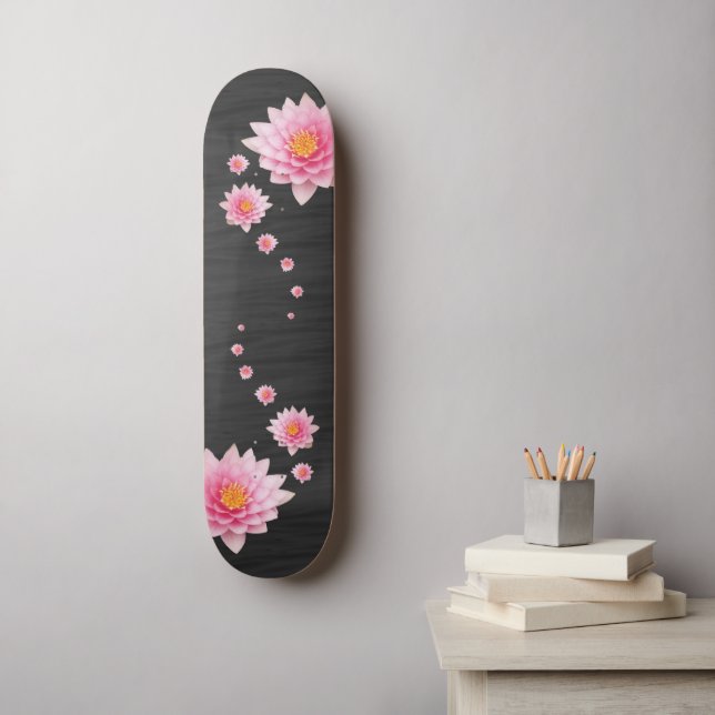 Elegant Blommigt Flyter Rosa Lotus Flowers Mini Skateboard Bräda 18,5 Cm (Väggkonst)
