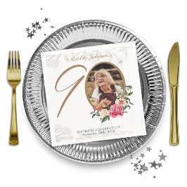 Elegant Blommigt för 90:e Födelsedagsfest botanisk Pappersservett