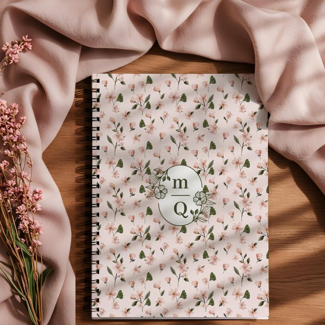Elegant Blommigt för botaniska monogram Logotyp  v Anteckningsbok (Elegant Botanical Monogram Logo Floral Watercolor Notebook)