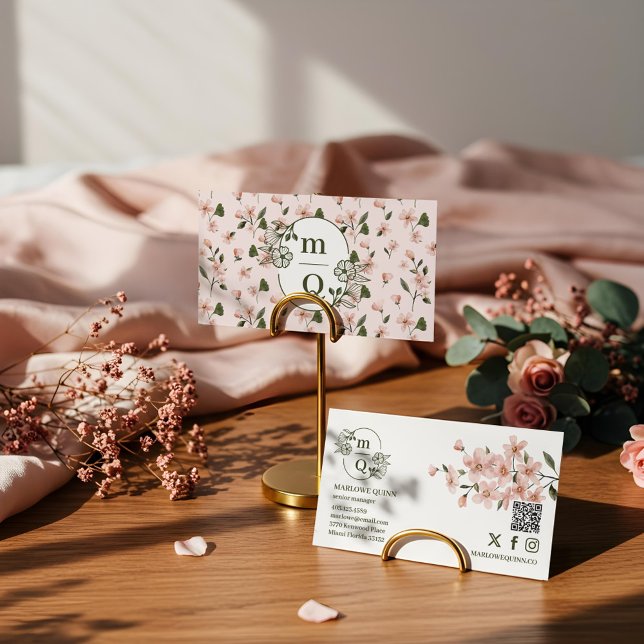 Elegant Blommigt för botaniska monogram Logotyp  v Visitkort (Elegant Botanical Monogram Logo Floral Watercolor Business Card)