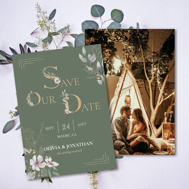 Elegant Blommigt för botaniska vattenfärger Sparat Inbjudningar (Elegant Botanical Watercolor Floral Save the Dates Invitation)