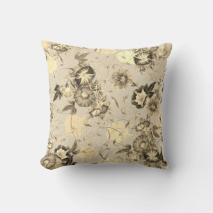 Elegant Blommigt för japansk morgongloriskt Cream Kudde