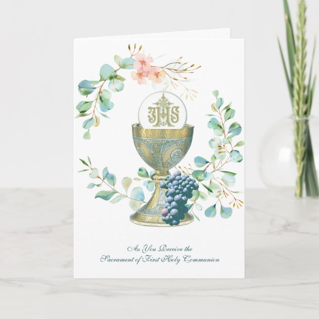 Elegant Blommigt för katolska första Heligan Inbjudan (Framsida)