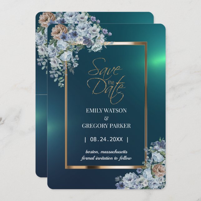 Elegant Blommigt för minimalistisk Grönt Guld Spar Spara Datumet (Fram/baksida)