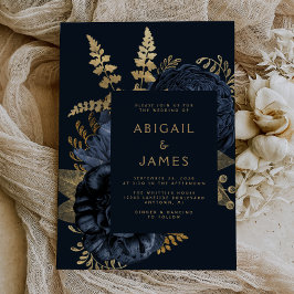Elegant Blommigt för Moody Mörk Navy Blue Guld Brö Inbjudningar