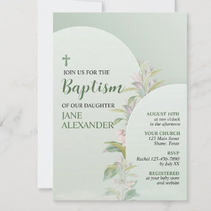 Elegant Blommigt för pastellGrönt Baptism Inbjudningar