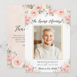 Elegant Blommigt för Rosa - foto - begravningsmin Tack Kort