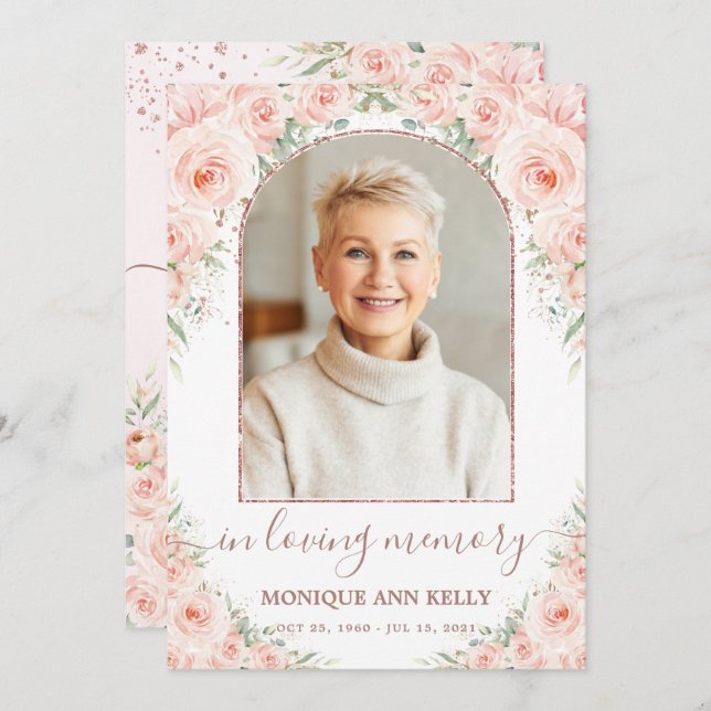 Elegant Blommigt för  Rosa - foto - begravningsmin Tack Kort (Fram/baksida)