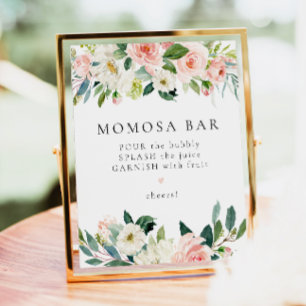 Elegant Blommigt för Rosa Greenery Momosa Pub Sig Poster