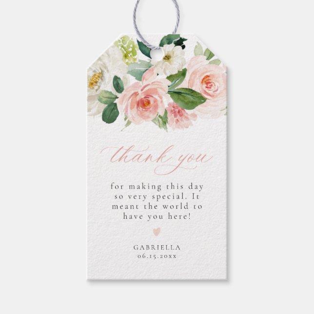 Elegant Blommigt för  Rosa Grey Tack Favoriter Presentetikett (Framsidan)