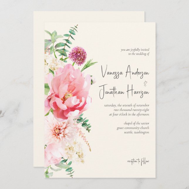 Elegant Blommigt för  Rosa i Elfenbenskusten Inbjudningar (Fram/baksida)