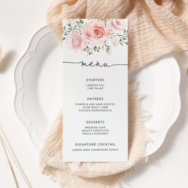 Elegant blommigt för  rosa, minimalistisk bröllop meny (Skapare uppladdad)