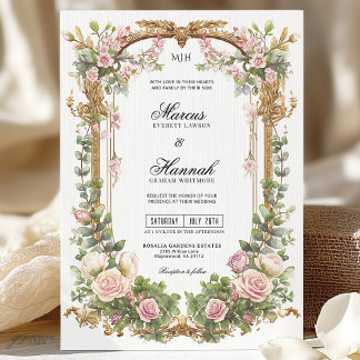 Elegant Blommigt för  Rosa och Eucalyptus Grey Inbjudningar