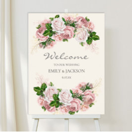 Elegant Blommigt för Rosa Vintage på Cream Bröllo Poster