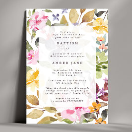 Elegant Blommigt för vattenfärg Botaniskt baptism Inbjudningar