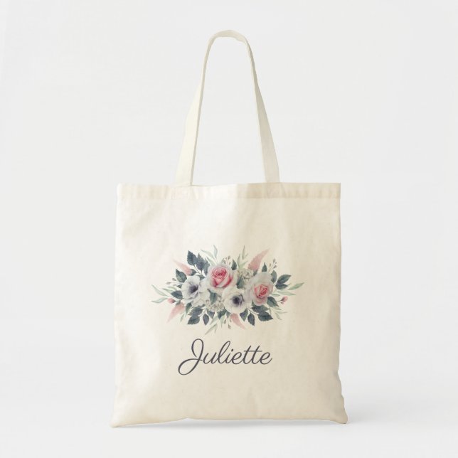 Elegant Blommigt för vattenfärg Bridesmaid Tote Ba Tygkasse (Framsidan)