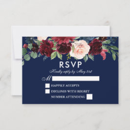 Elegant Blommigt för vattenfärg Burgundy Blue Bröl OSA Kort