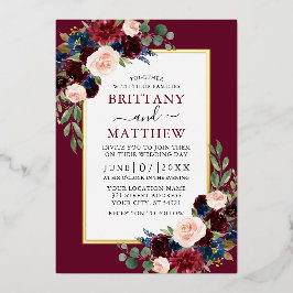 Elegant Blommigt för vattenfärg Burgundy Bröllop G