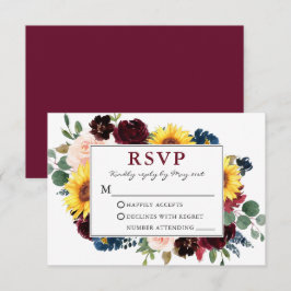 Elegant Blommigt för vattenfärg Burgundy-Bröllop O OSA Kort