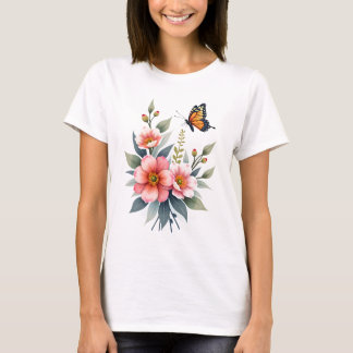 Elegant Blommigt för vattenfärg Butterflies T Shirt