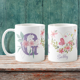 Elegant Blommigt för vattenfärg Butterfly Monogram Kaffemugg