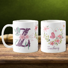 Elegant Blommigt för vattenfärg Butterfly Monogram Kaffemugg