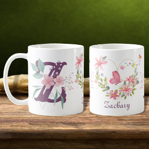Elegant Blommigt för vattenfärg Butterfly Monogram Kaffemugg