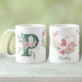 Elegant Blommigt för vattenfärg Butterfly Monogram Kaffemugg