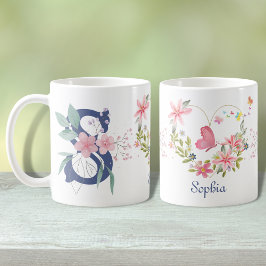 Elegant Blommigt för vattenfärg Butterfly Monogram Kaffemugg