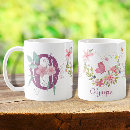 Elegant Blommigt för vattenfärg Butterfly Monogram Kaffemugg