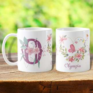 Elegant Blommigt för vattenfärg Butterfly Monogram Kaffemugg